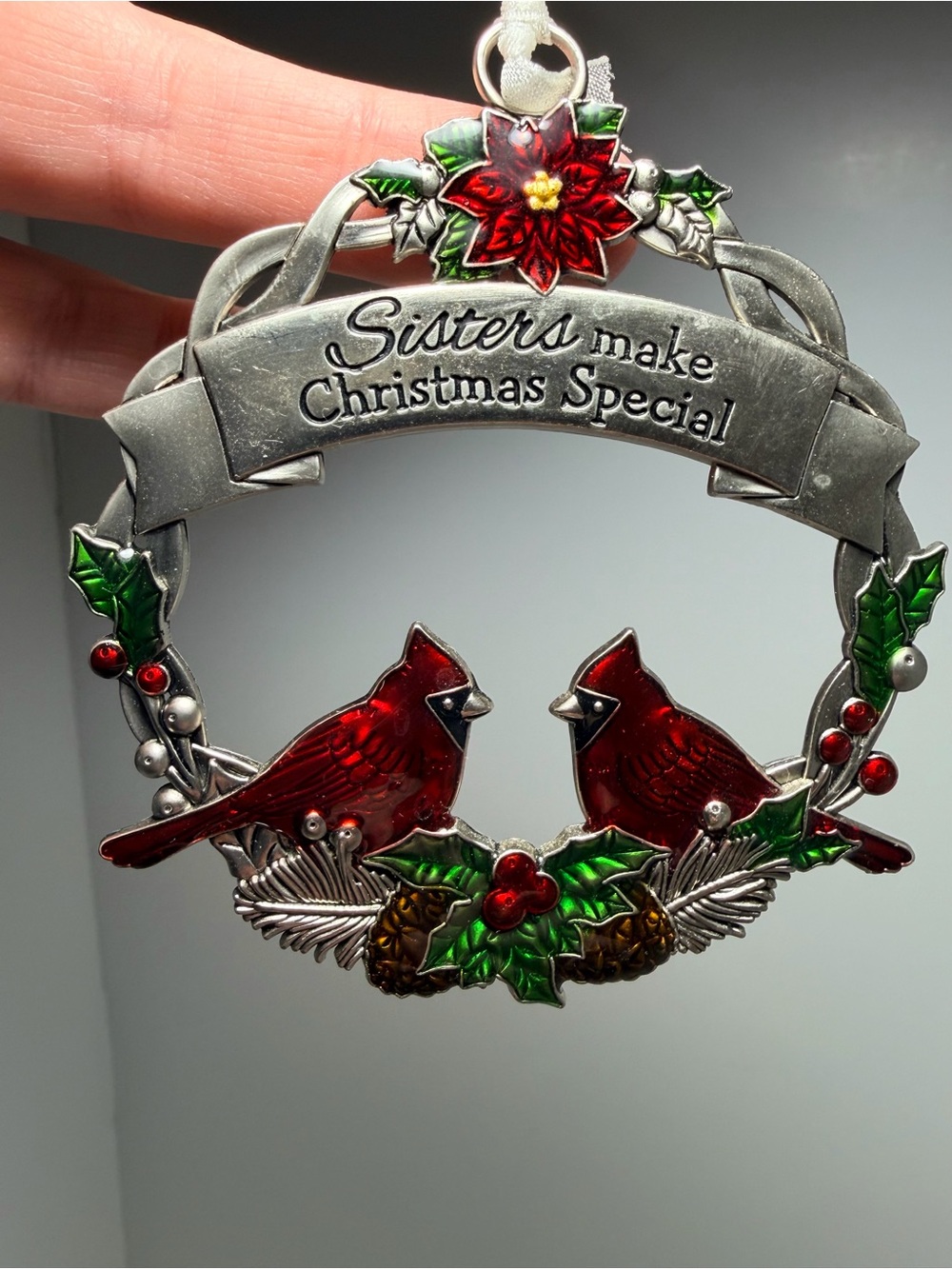 Pewter “Sisters Make Christmas Special” Red Cardinal Ornament